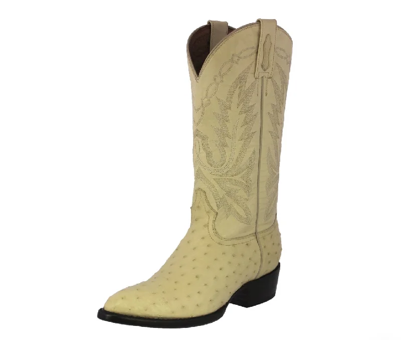 Alligator - print men's cowboy boots for a bold lookMens Off White Cowboy Boots Ostrich Quill Skin - J Toe