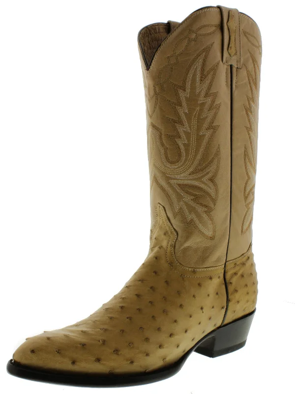 Men's cowboy boots with a snake - skin textureMens Sand Cowboy Boots Ostrich Quill Skin - J Toe