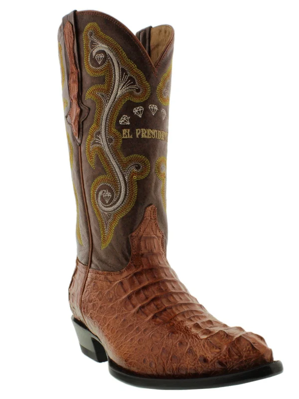 Men's cowboy boots with a leather sole for a classic lookGenuine Crocodile Boots Real Hornback J Toe Cognac - EP1