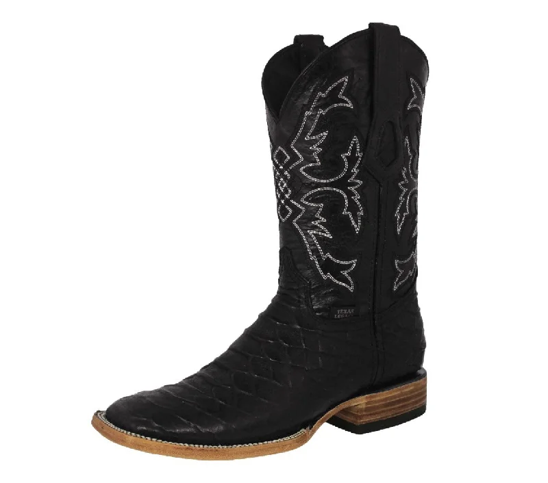 Men's cowboy boots with a scalloped edgeMens #445 Black Western Boots Snake Print Leather - Square Toe