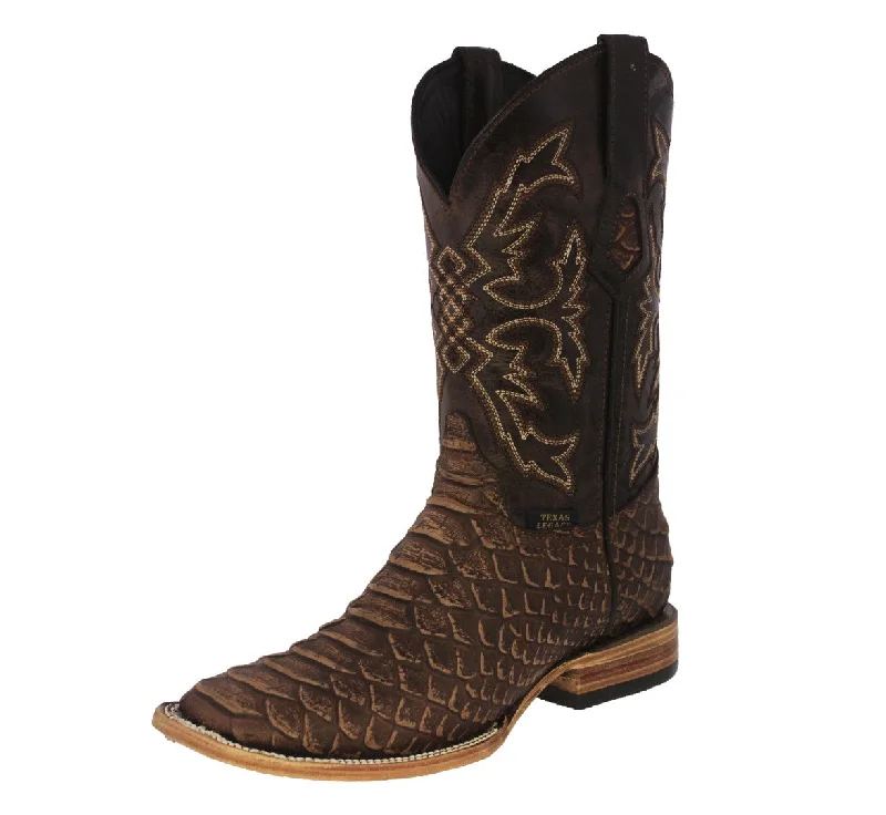 Men's cowboy boots with a silver - toned buckleMens #445 Brown Western Boots Snake Print Leather - Square Toe