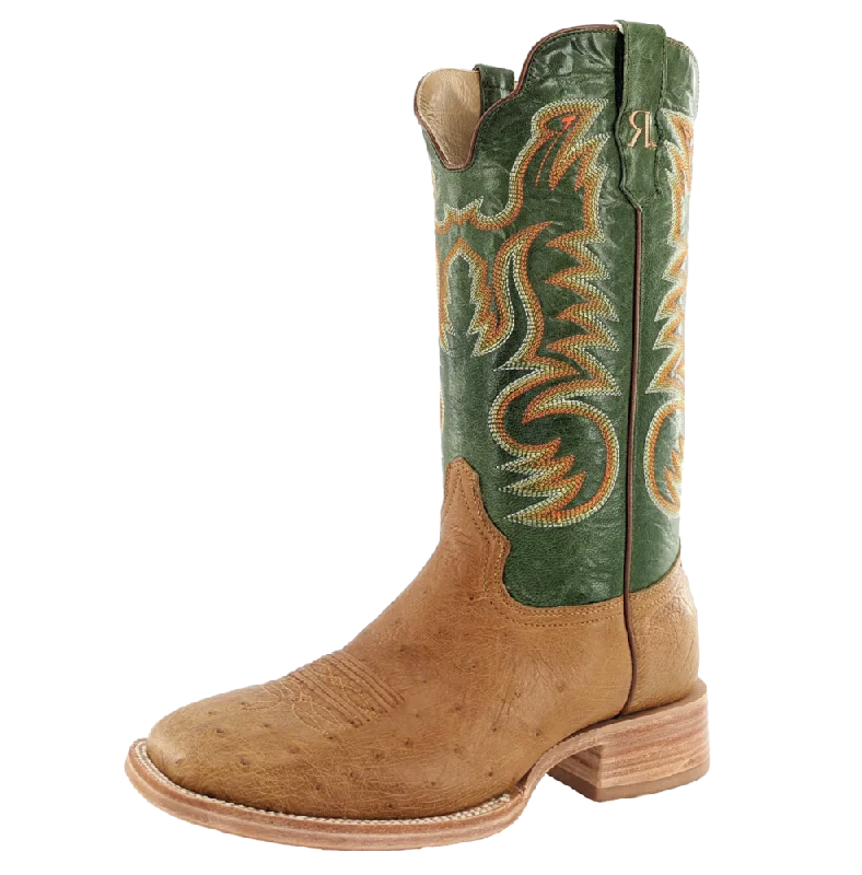 Men's western boots with a high - heeled design and a pointed toeR. Watson Antique Saddle Smooth Ostrich Men's Boot