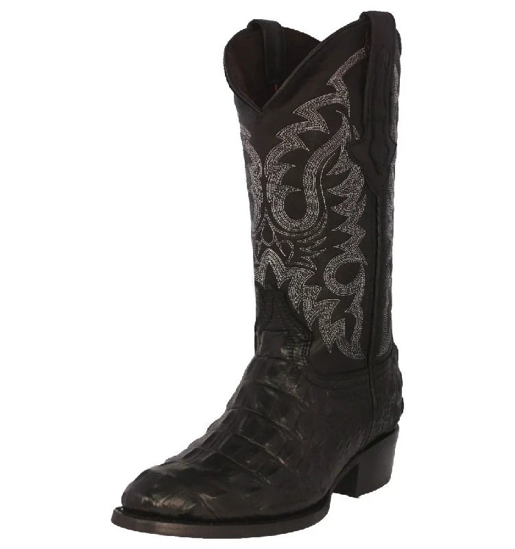 Men's genuine leather cowboy boots with a pointed toeMens Black Alligator Back Print Leather Cowboy Boots Round Toe