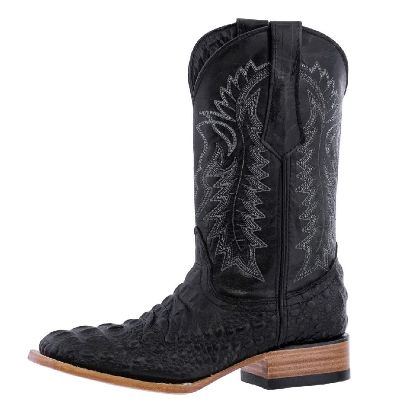 Men's cowboy boots with a leather sole for a classic lookMens Black Alligator Hornback Print Leather Cowboy Boots Square Toe