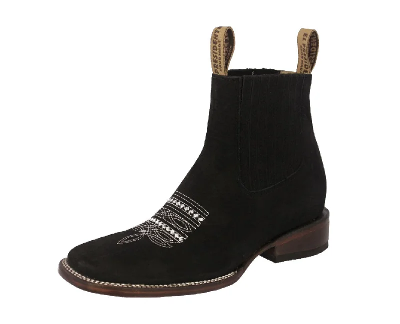 Men's cowboy boots with a silver - toned buckleMens Black Chelsea Ankle Boots Nubuck Leather - Square Toe