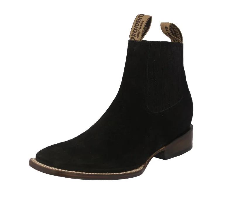 Men's cowboy boots with a heel guardMens Black Chelsea Boots Nubuck Leather - Square Toe