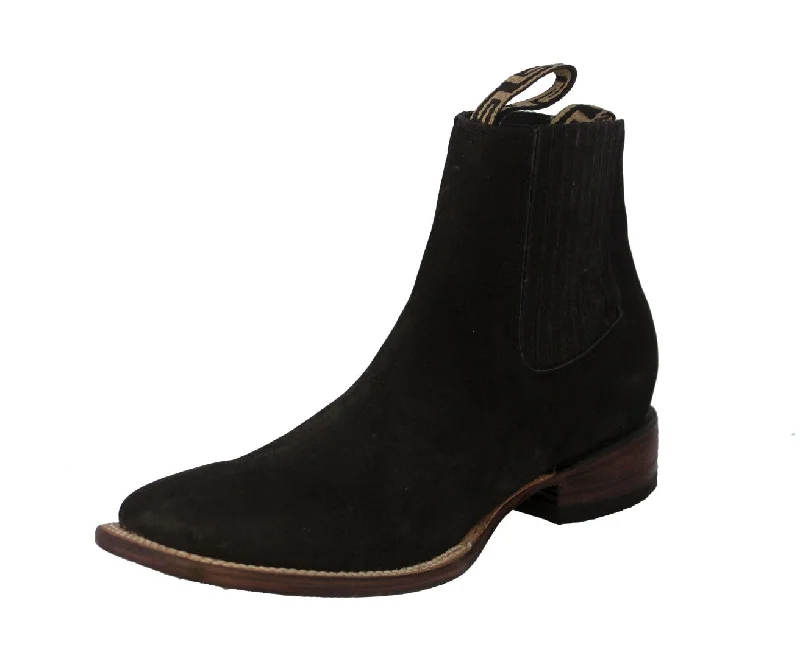 Men's cowboy boots with a tooled leather designMens Black Chelsea Boots Smooth Nubuck Leather - Square Toe