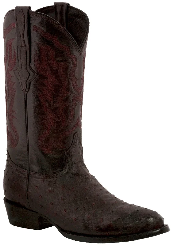 Men's cowboy boots with a pull - on strapMen's Black Cherry Genuine Ostrich Quill Skin Cowboy Boots J Toe