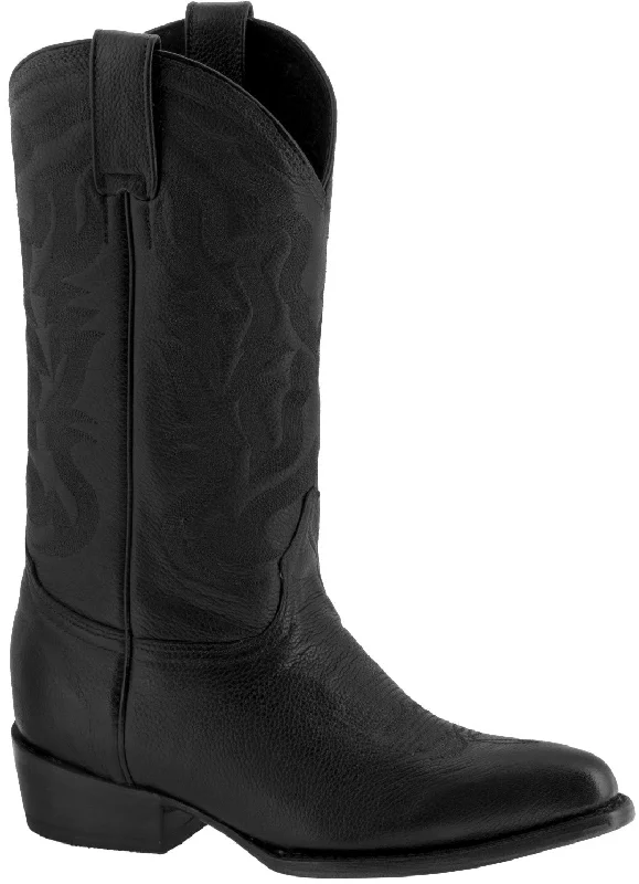 Men's cowboy boots with a scalloped edgeMens Black Classic Leather Leather Cowboy Boots - J Toe