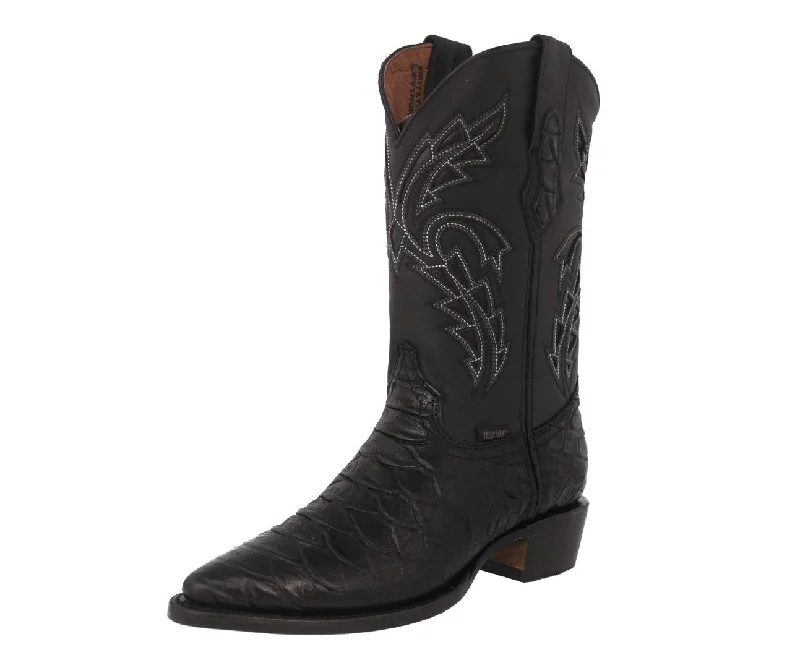 Men's cowboy boots with a silver - toned buckleMens Black Cowboy Boots Anaconda Print Leather - J Toe