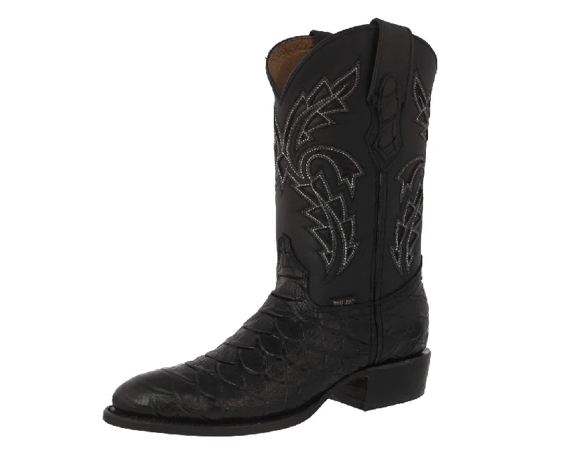 Men's cowboy boots with a suede shaftMens Black Cowboy Boots Anaconda Print Leather - Round Toe