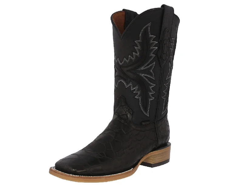 Men's genuine leather cowboy boots with a pointed toeMens Black Cowboy Boots Sea Turtle Print Leather - Square Toe