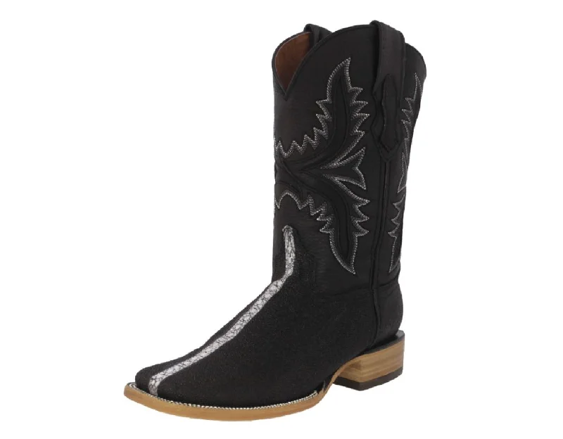 Alligator - print men's cowboy boots for a bold lookMens Black Cowboy Boots Stingray Row Stone Print - Square Toe