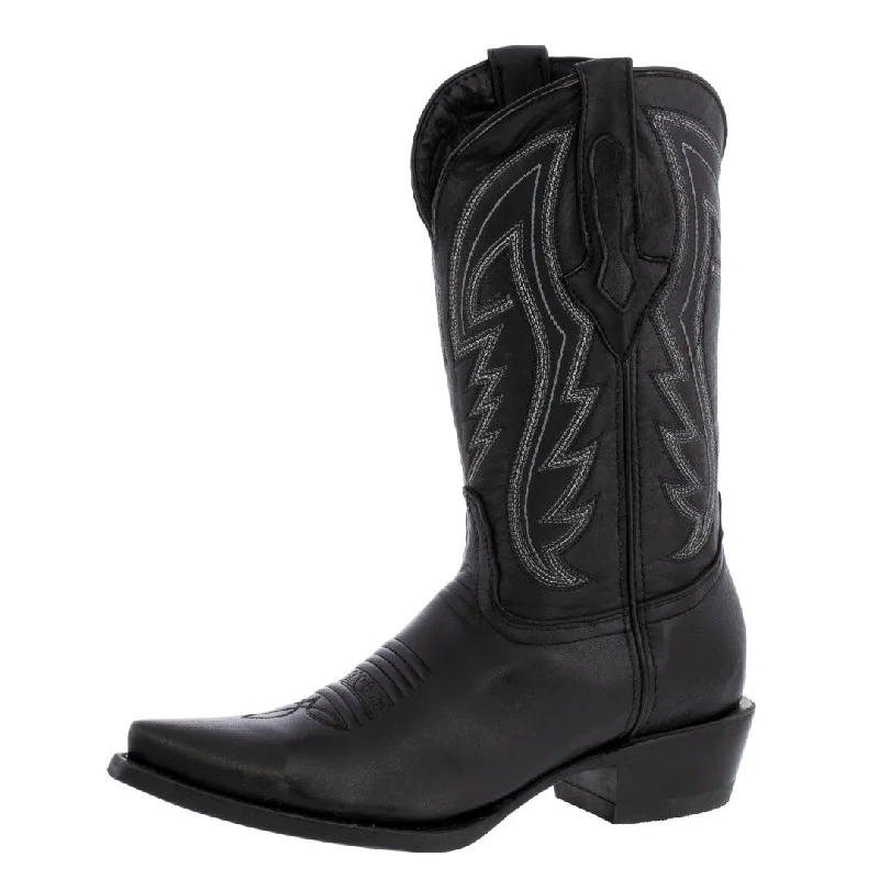 Men's cowboy boots with a tooled leather designMens Black Cowboy Boots Western Wear Solid Leather Snip Toe