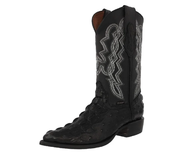 Western - style men's cowboy boots with intricate stitchingMens Black Crocodile & Ostrich Print Leather Cowboy Boots - J Toe