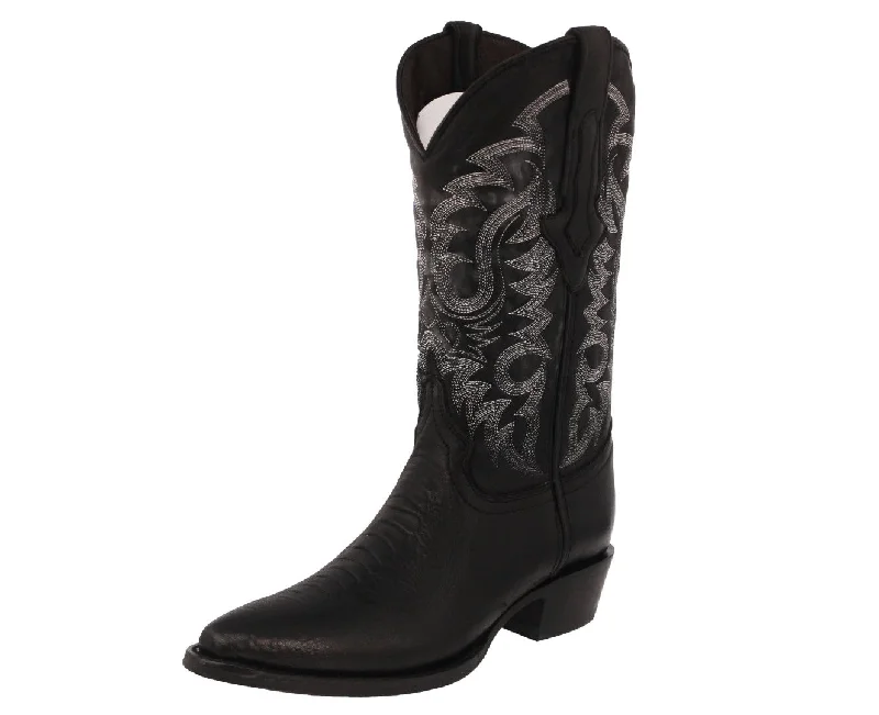 Men's cowboy boots with a leather sole for a classic lookMens Black Ostrich Leg Foot Print Leather Cowboy Boots J Toe