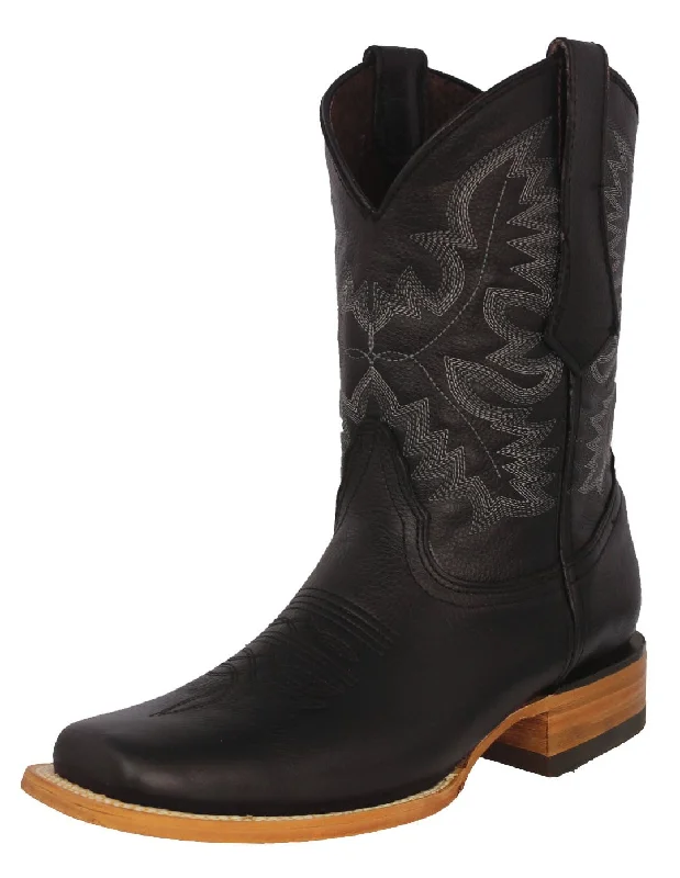 Men's cowboy boots with a tooled leather designMens Black Western  Cowboy Boots Real Leather - Rodeo Toe