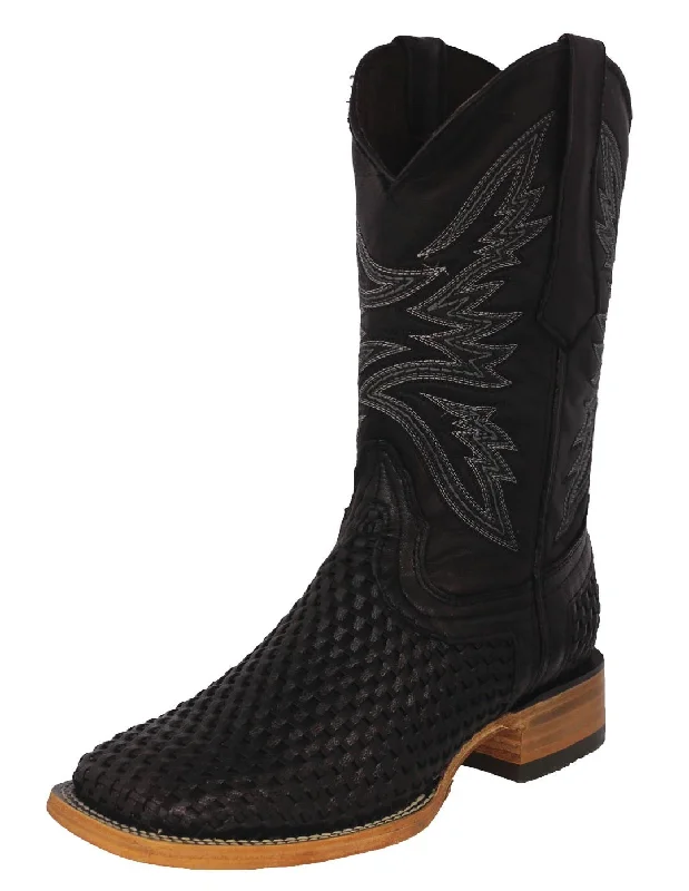 Alligator - print men's cowboy boots for a bold lookMens Black Western Cowboy Boots Woven Leather - Square Toe