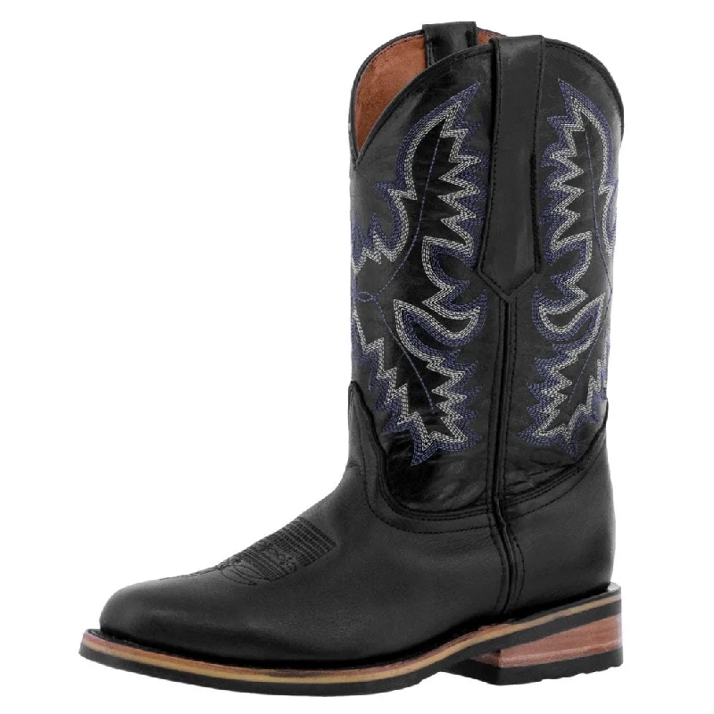 Western - style men's cowboy boots with intricate stitchingMens Black Western Leather Cowboy Boots Saddle Roper Toe