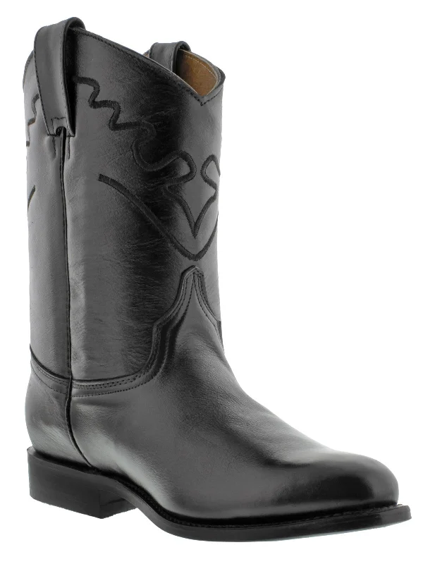 Men's cowboy boots in a dark brown leatherMens Black Western Rodeo Boots Smooth Genuine Leather Cowboy Botas Roper Toe