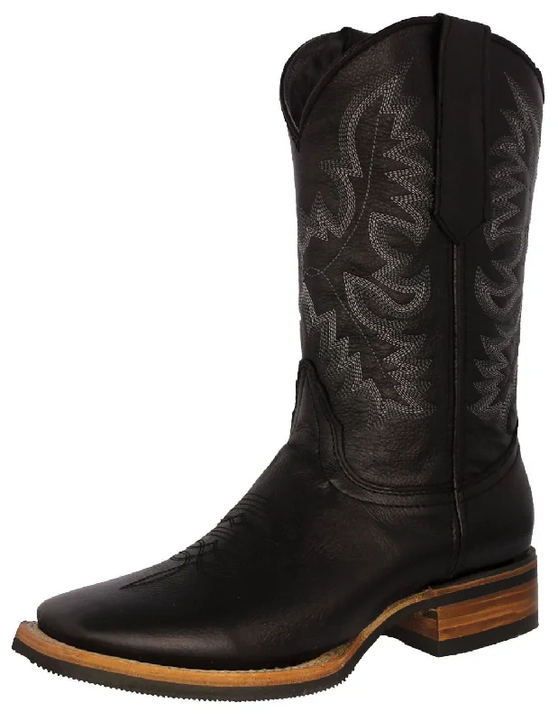 Men's cowboy boots with a concho belt detailMens Black Western Wear Leather Cowboy Boots Rodeo - Square Toe