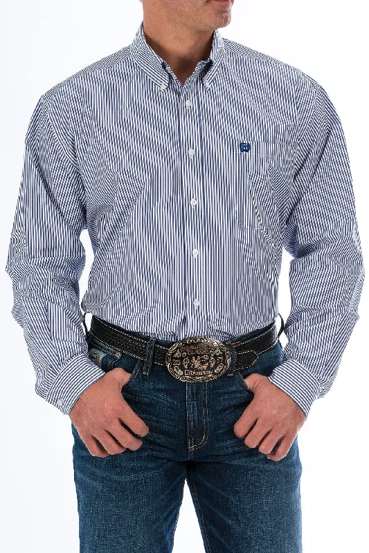 Men's western boots with a leather - wrapped heel and a smooth finishCinch  Blue Stripe Classic Fit Men's Shirt