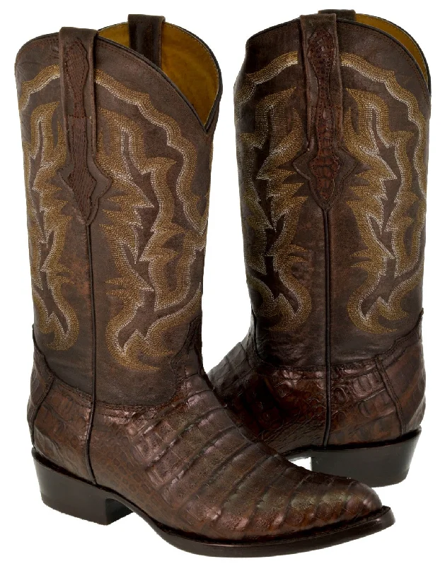 Men's cowboy boots with a heel guardMen's Brown All Real Crocodile Belly Skin Leather Cowboy Boots J Toe - CP1