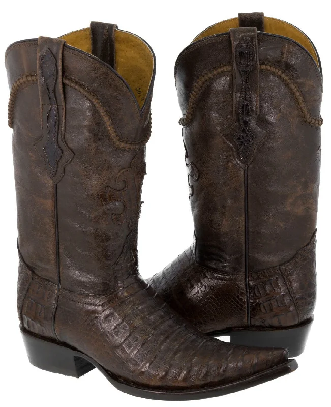 Men's cowboy boots with a spur ledgeMen's Brown All Real Crocodile Skin Leather Cowboy Boots Pointed Toe - CP1