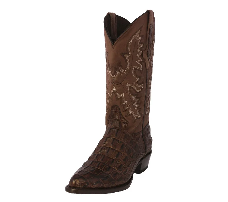 Men's genuine leather cowboy boots with a pointed toeMens Brown Leather Cowboy Boots Alligator Back Print - J Toe