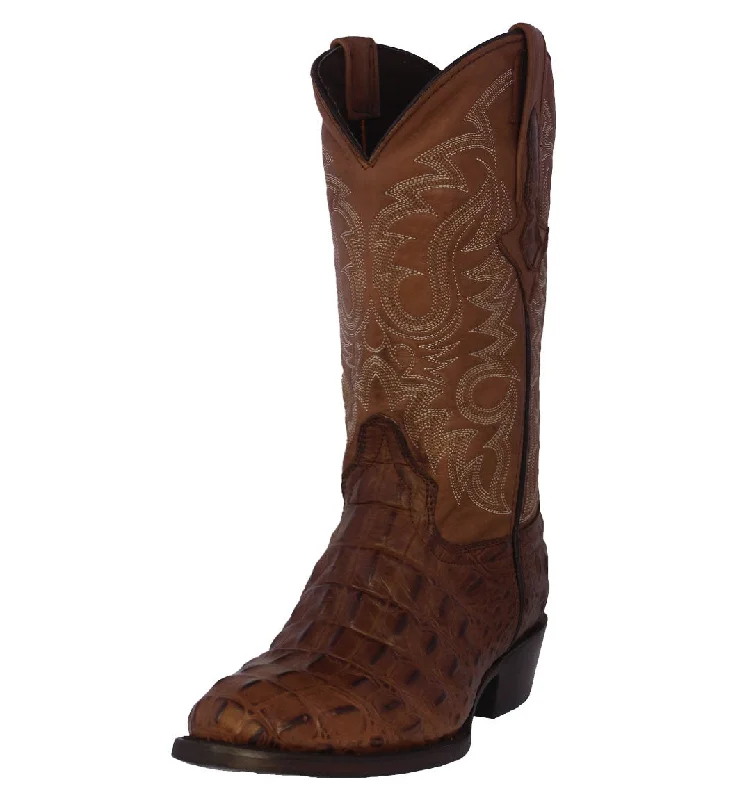 Men's cowboy boots with a heel guardMens Brown Alligator Back Print Leather Cowboy Boots Round Toe