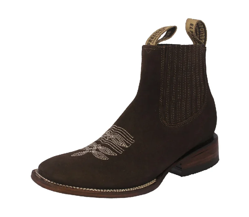 Men's cowboy boots with a leather sole for a classic lookMens Brown Chelsea Cowboy Boots Nubuck Leather - Square Toe