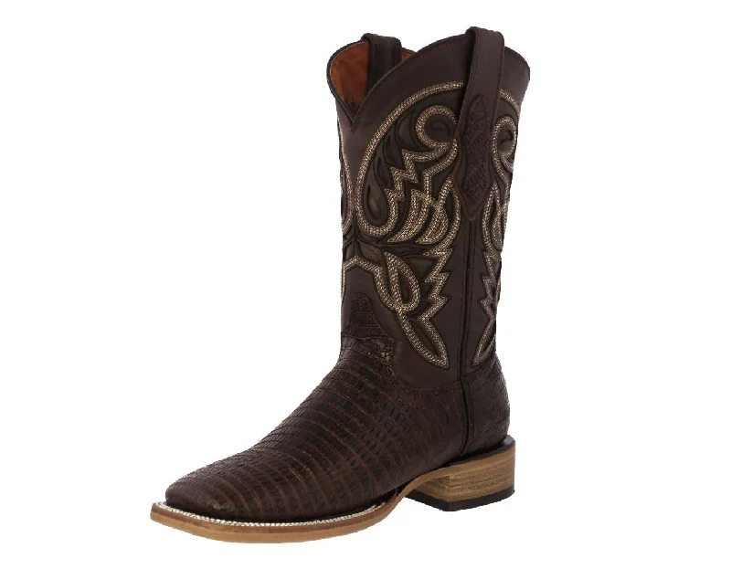 Men's cowboy boots with a snake - skin textureMens Brown Cowboy Boots Teju Lizard Leather - Square Toe