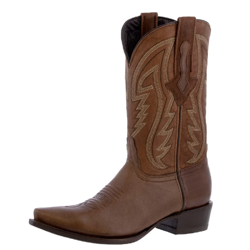 Vintage - style men's cowboy boots with a square toeMens Brown Cowboy Boots Western Wear Solid Leather Snip Toe