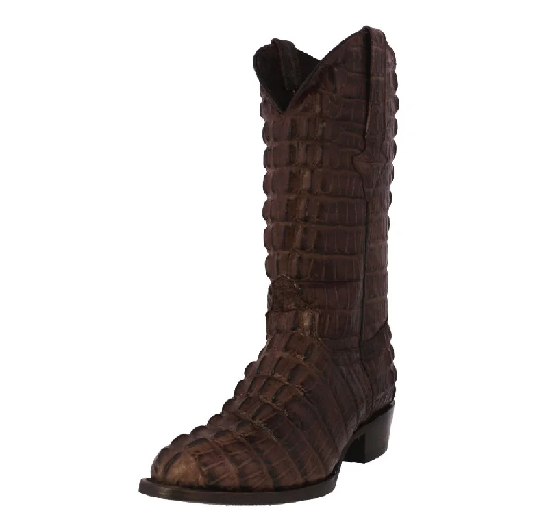 Men's cowboy boots with a snake - skin textureMens Brown Full Crocodile Tail Print Cowboy Boots - Round Toe