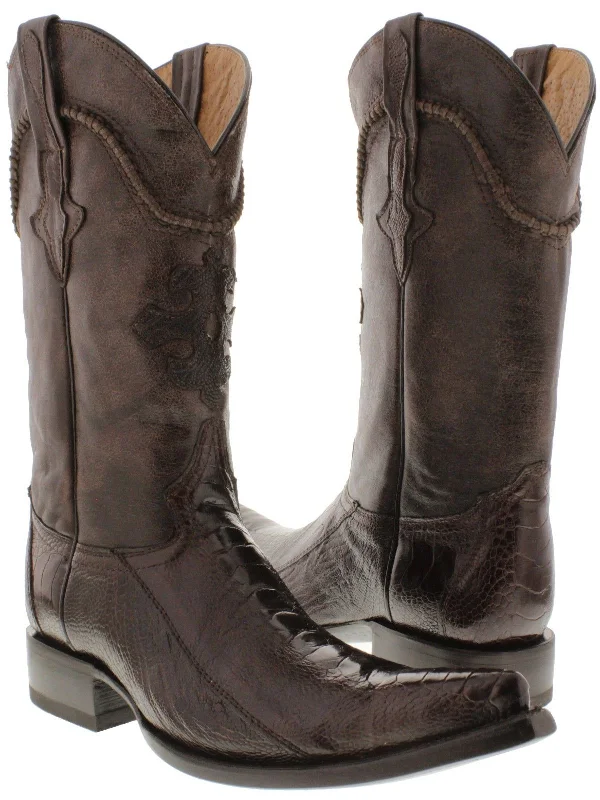 Men's cowboy boots with a leather sole for a classic lookMen's Brown Genuine Ostrich Foot Skin Cowboy Boots - 3X Pointed Toe