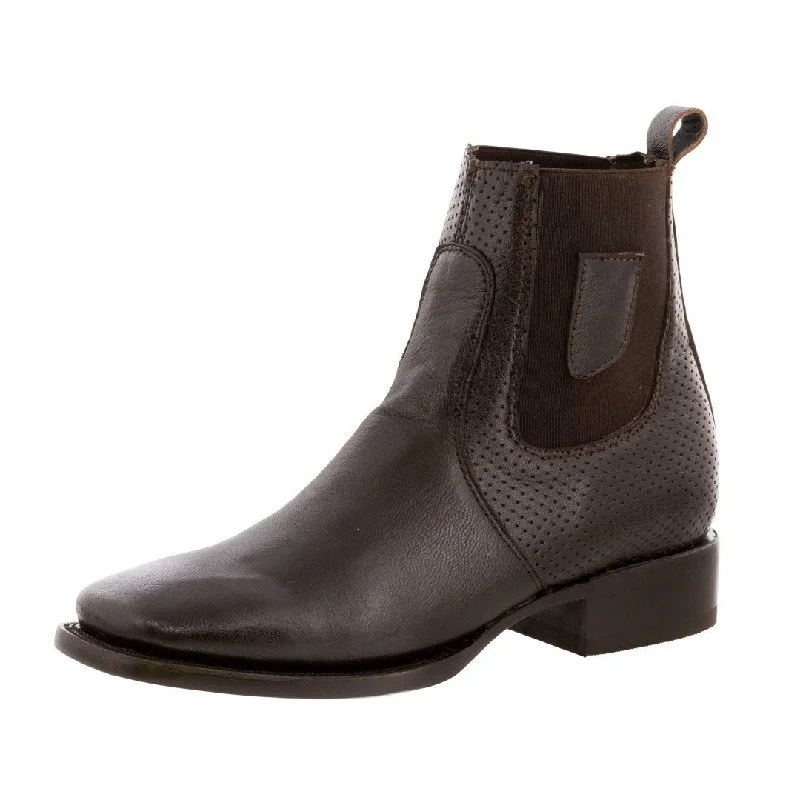 Vintage - style men's cowboy boots with a square toeMens Brown Leather Chelsea Ankle Boots Western Dress - Square Toe