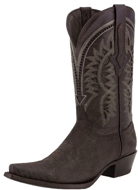 Men's cowboy boots with a silver - toned buckleMens Brown Teju Lizard Print Leather Cowboy Boots Snip Toe