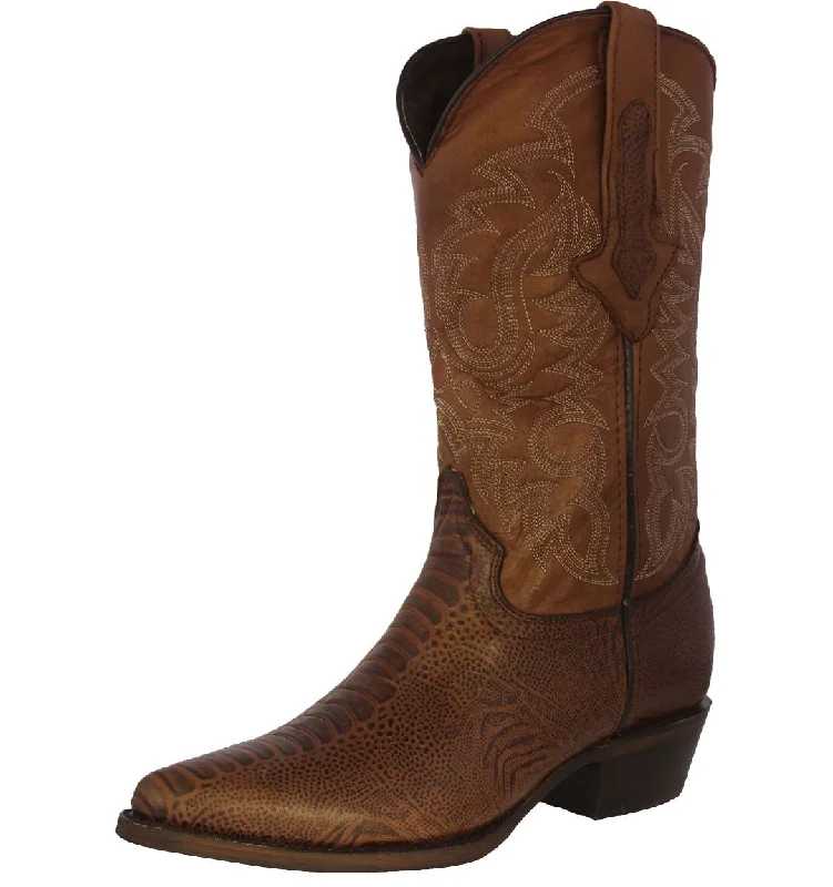 Men's cowboy boots with a suede shaftMens Brown Ostrich Leg Foot Print Leather Cowboy Boots J Toe