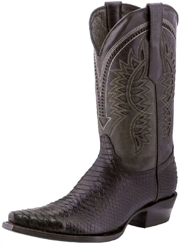 Men's cowboy boots with a scalloped edgeMens Brown Snake Print Leather Cowboy Boots - Snip Toe