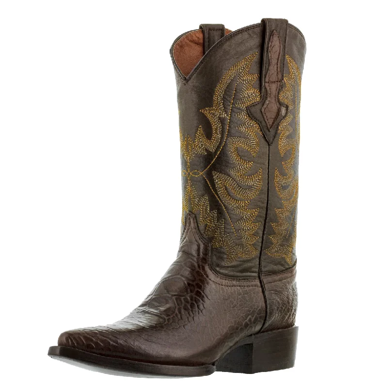 Men's cowboy boots with a snake - skin textureMens Brown Sea Turtle Print Leather Cowboy Boos - J Toe