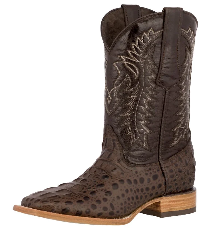 Men's cowboy boots with a scalloped edgeMens Brown Alligator Hornback Print Leather Cowboy Boots Square Toe