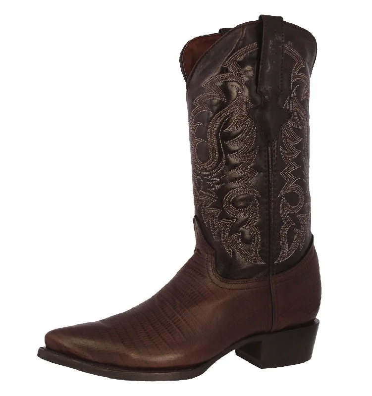 Men's cowboy boots with a scalloped edgeMens Brown Teju Lizard Print Leather Cowboy Boots J Toe