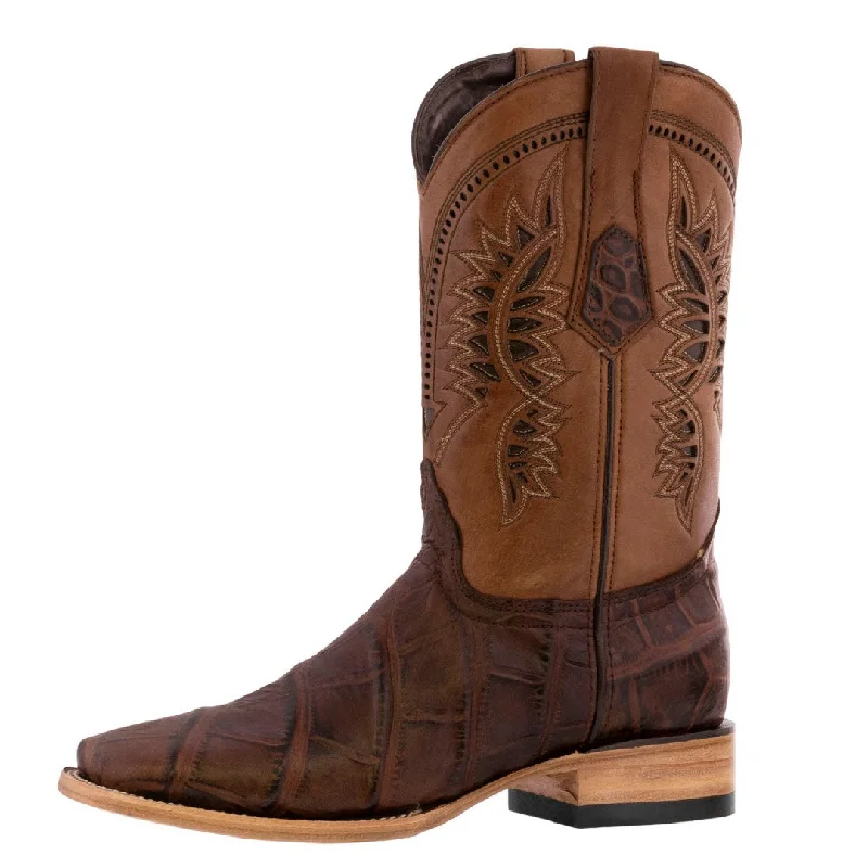 Men's cowboy boots with a concho belt detailMens Brown Western Wear Leather Cowboy Boots Elephant Print Square Toe