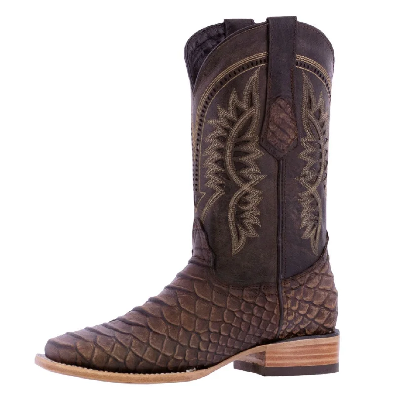 Men's cowboy boots with a pull - on strapMens Brown Western Wear Leather Cowboy Boots Snake Print Square Toe