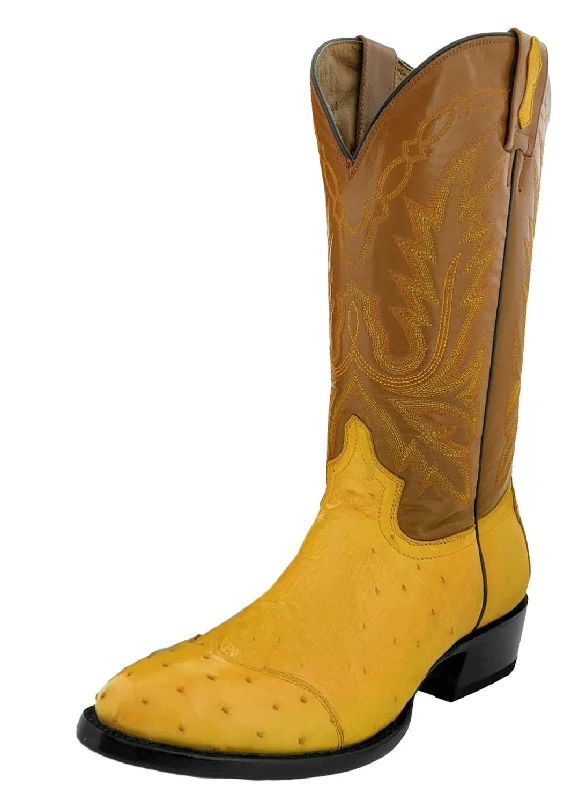 Men's cowboy boots with a pull - on strapMens Buttercup Ostrich Skin Leather Cowboy Boots - Round Toe