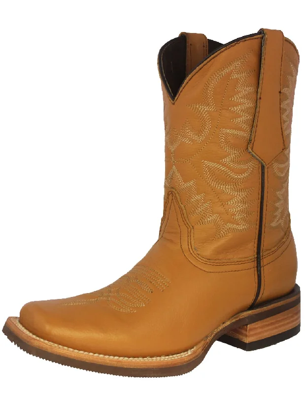 Men's cowboy boots with a rubber sole for tractionMens Buttercup Western Wear Leather Cowboy Boots - Square Toe