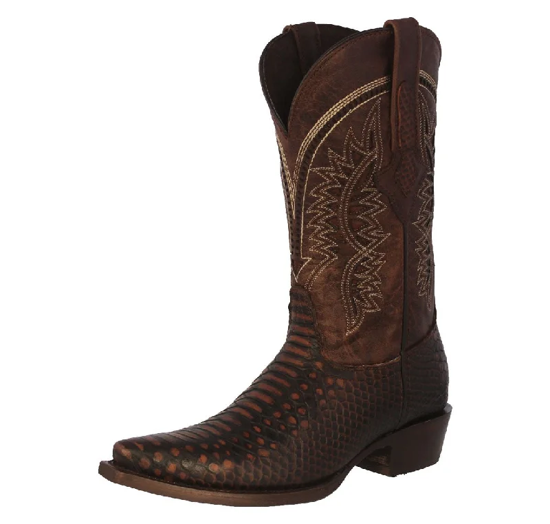 Men's cowboy boots with a snake - skin textureMens Chedron Snake Print Leather Cowboy Boots - Snip Toe