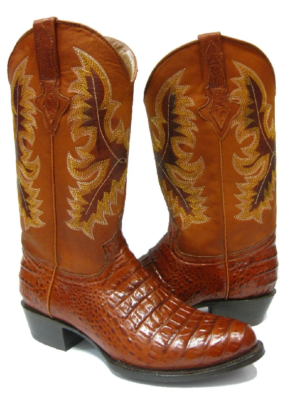 Men's cowboy boots with a pull - on strapMen's Cognac Genuine Leather Exotic Crocodile Alligator Belly Cowboy Boots