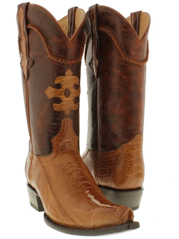 Men's cowboy boots with a scalloped edgeMen's Cognac Genuine Ostrich Foot Skin Cowboy Boots - 3X Pointed Toe