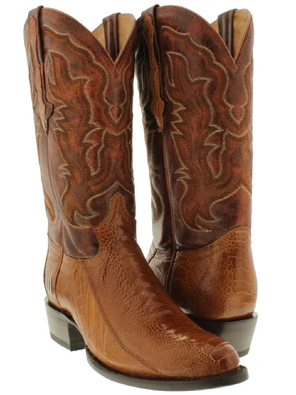 Alligator - print men's cowboy boots for a bold lookMen's Cognac Genuine Ostrich Foot Skin Cowboy Boots J Toe - #220G